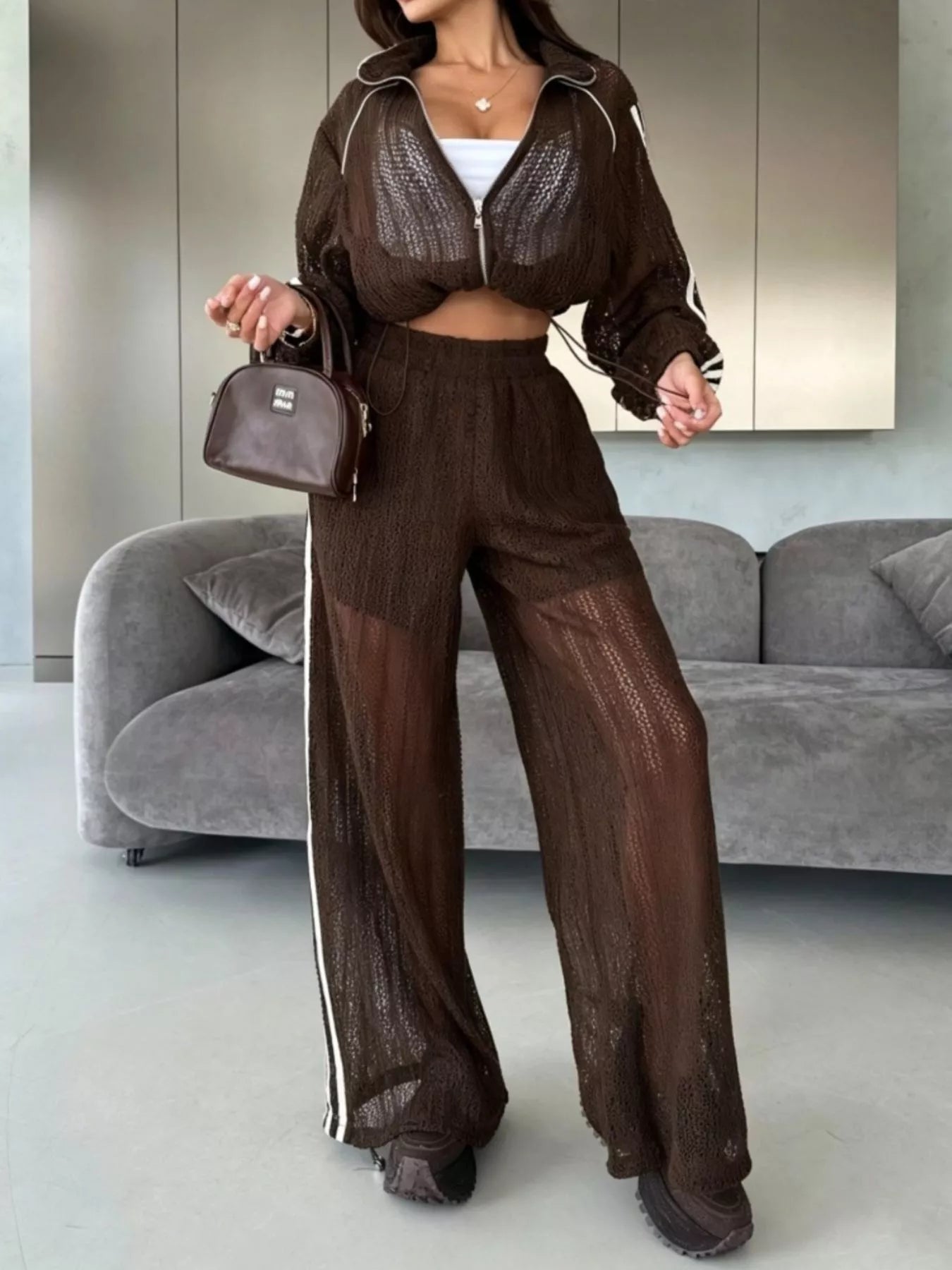 Trendsi Side Stripes Zip Up Top and Pants Set -