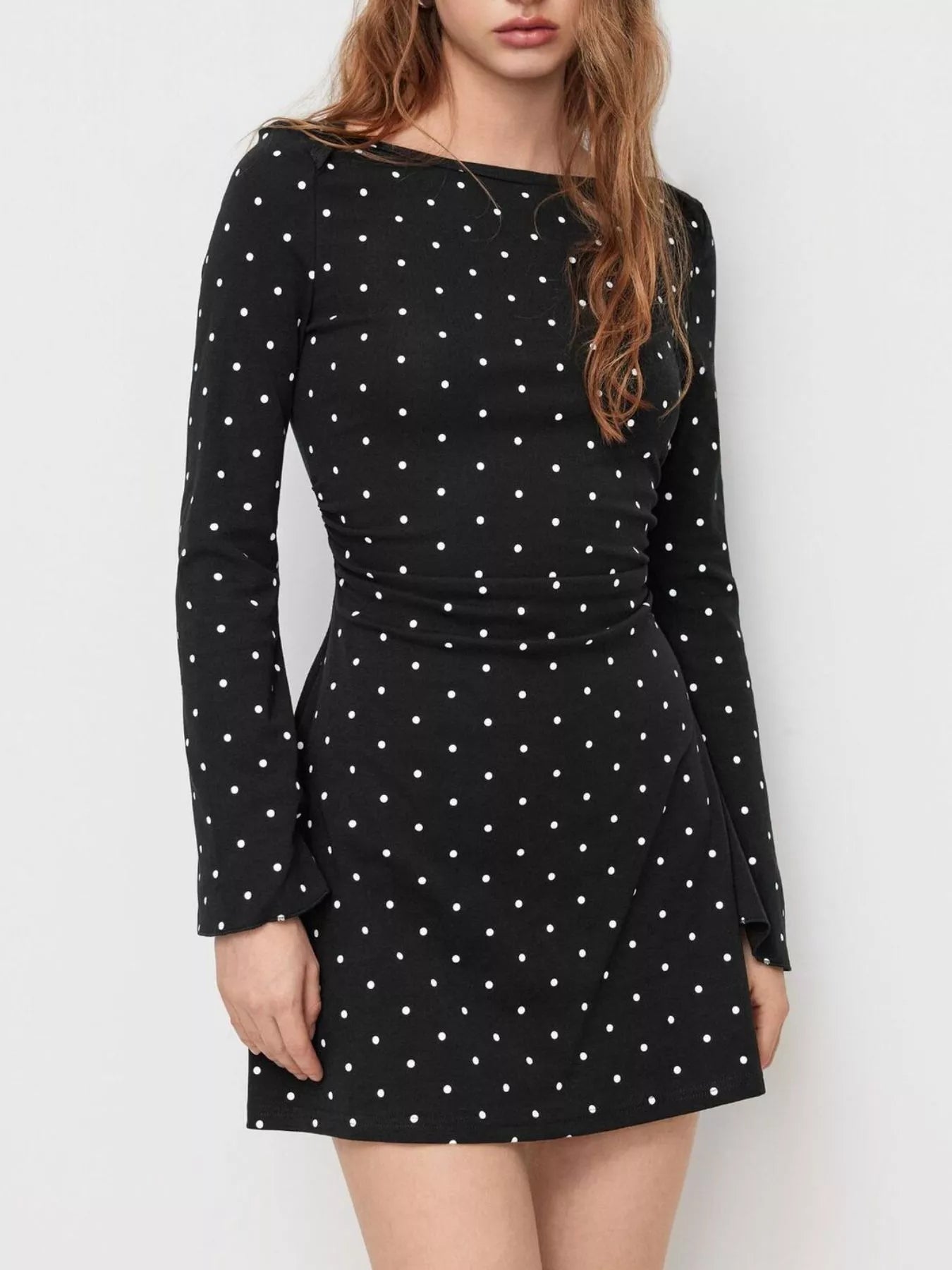 Trendsi Polka Dot Flare Sleeve Mini Dress -