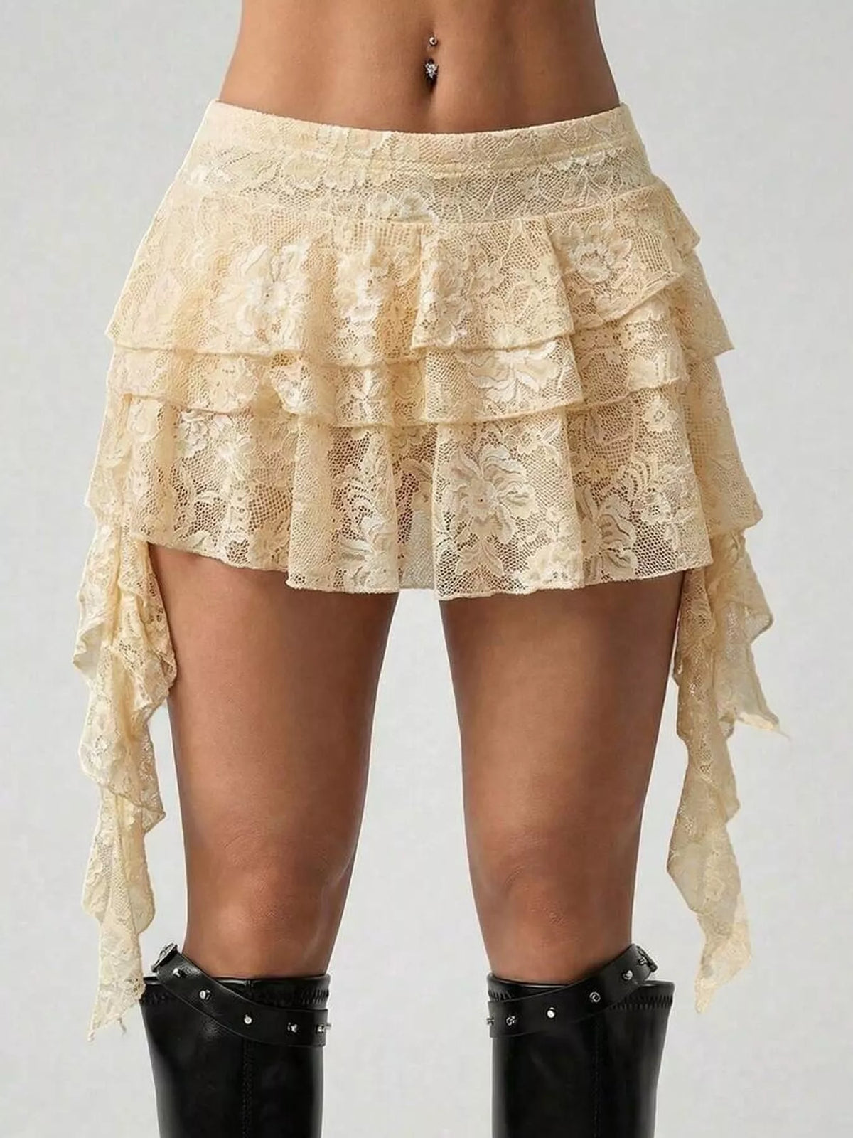 Lace Ruffled Asymmetrical Mini Skirt — front view