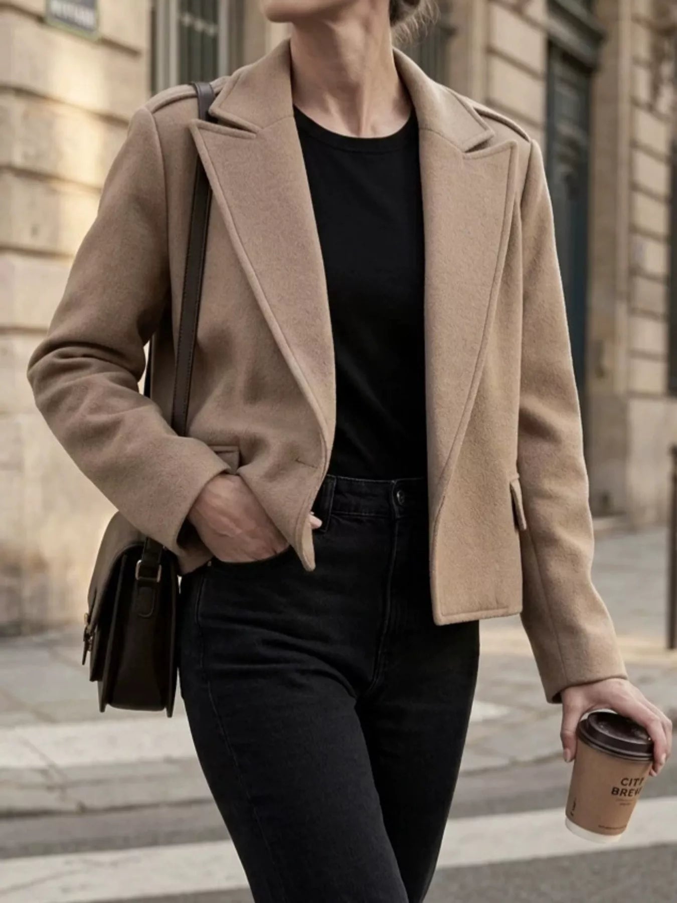 Trendsi Lapel Collar Cropped Outerwear -