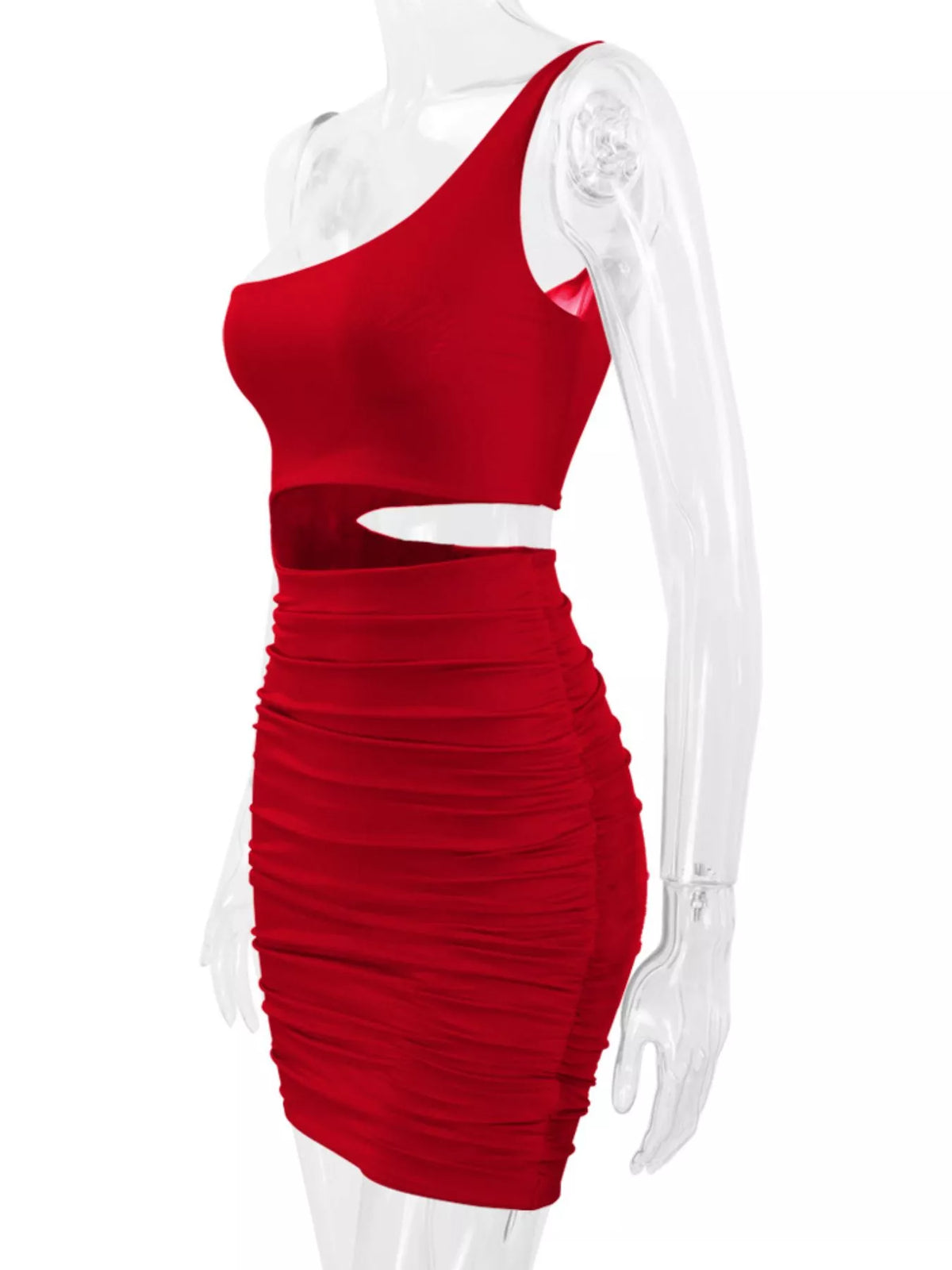 One-shoulder cutout dress, red mannequin side