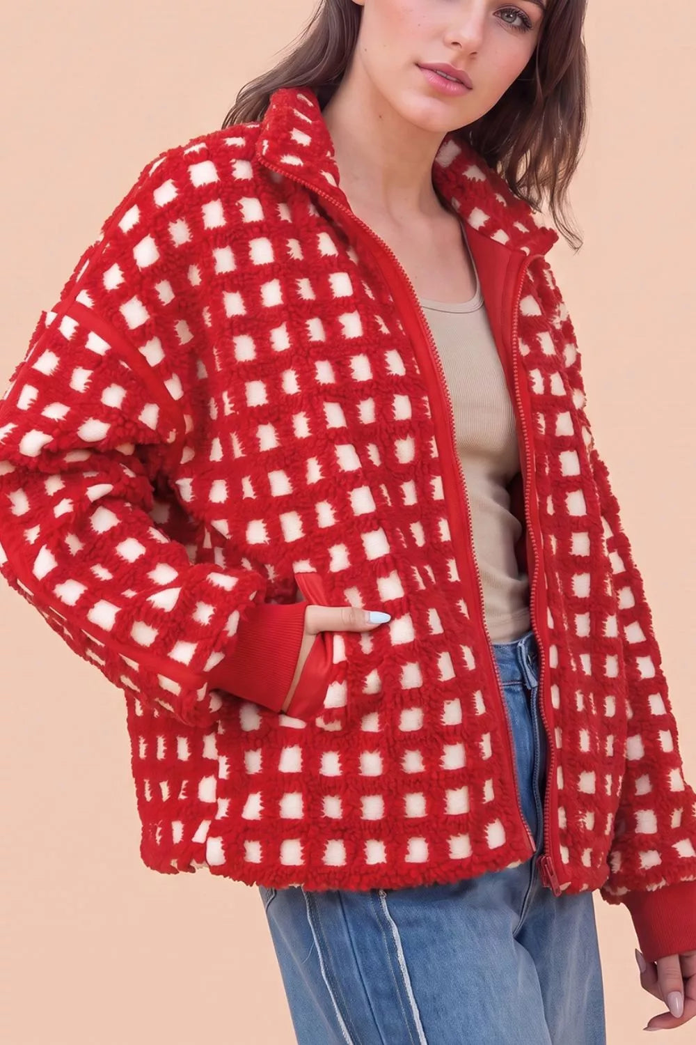 Trendsi Plaid Zip-Up Long Sleeve Outerwear -