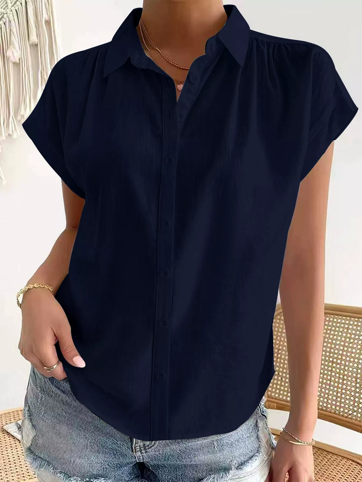 Trendsi Button-Down Short Sleeve Shirt -