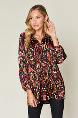 Trendsi Double Take Full Size Printed Button Up Long Sleeve Shirt - Pants