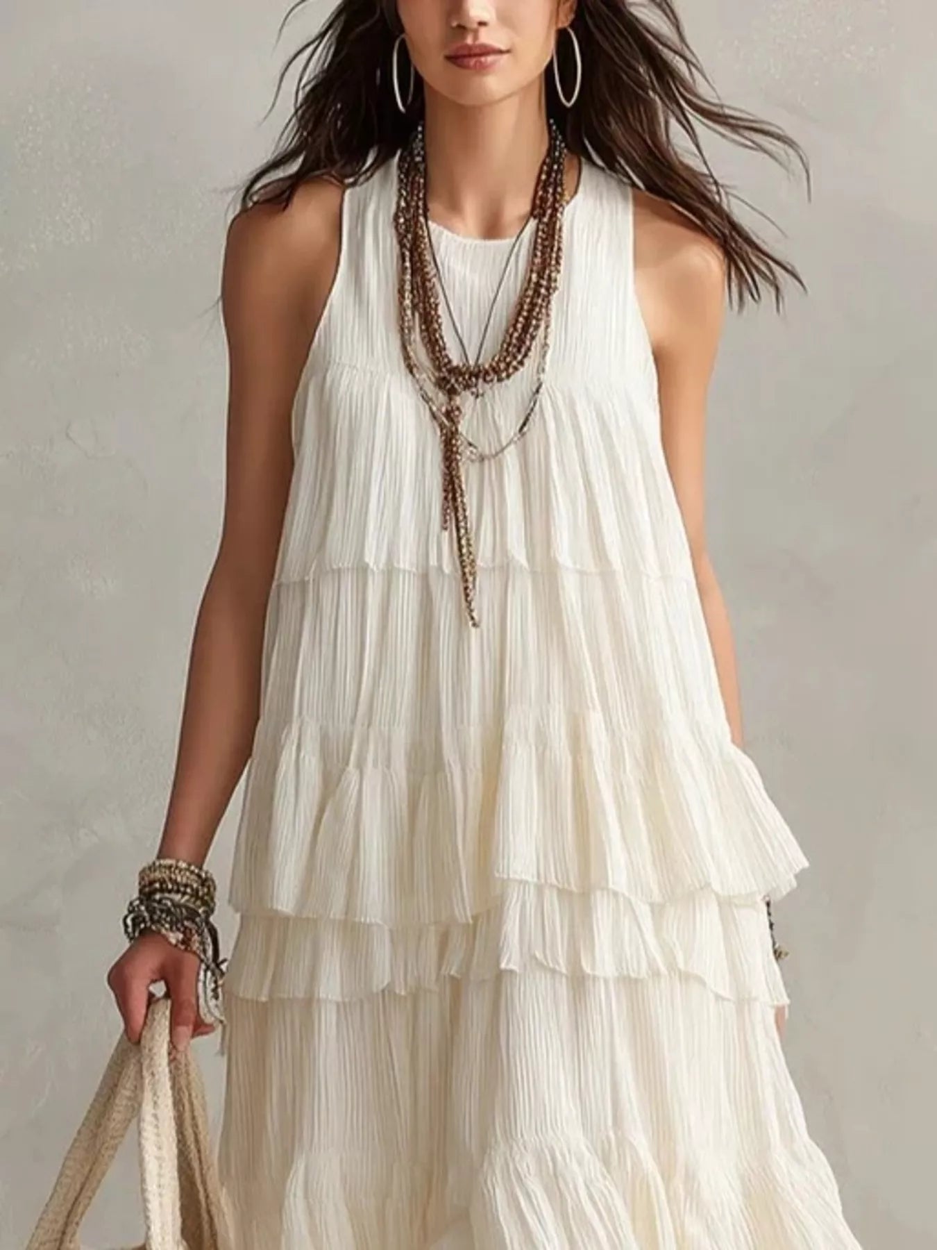 Trendsi Layered Ruffle Sleeveless Maxi Dress -