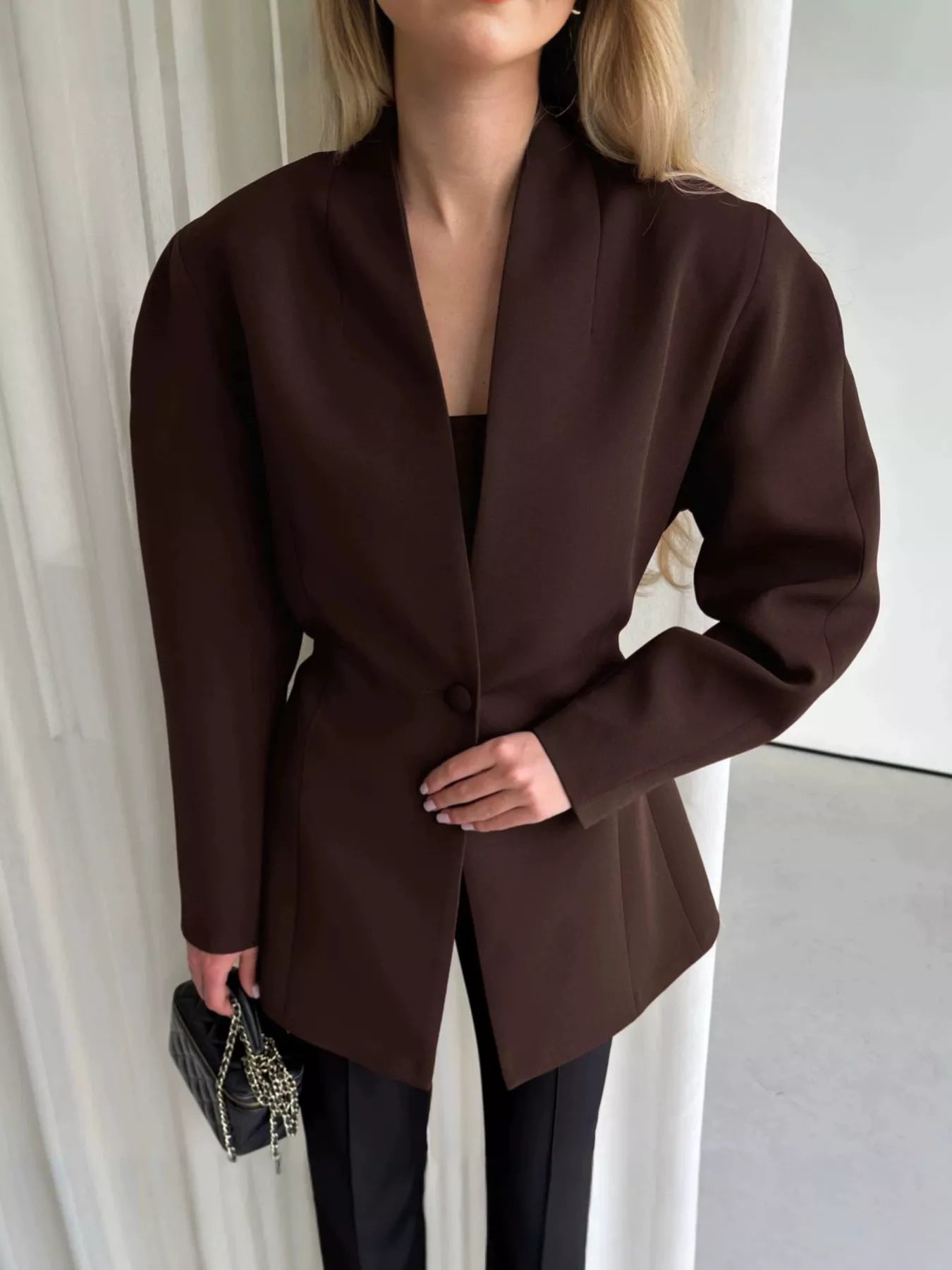 Trendsi One Button Long Sleeve Blazer -