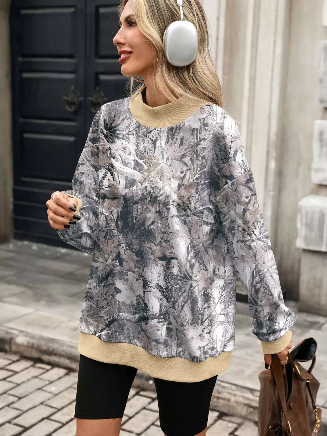 Camouflage-print mock-neck sweatshirt