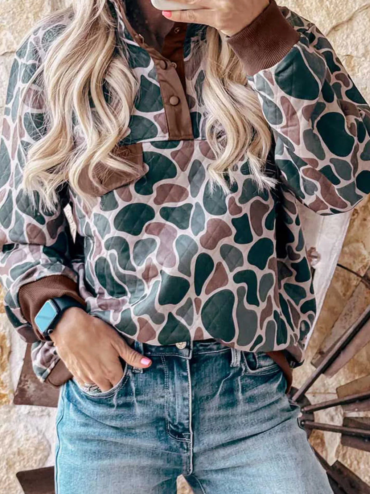 Quarter Snap Camouflage Sweatshirt — front view