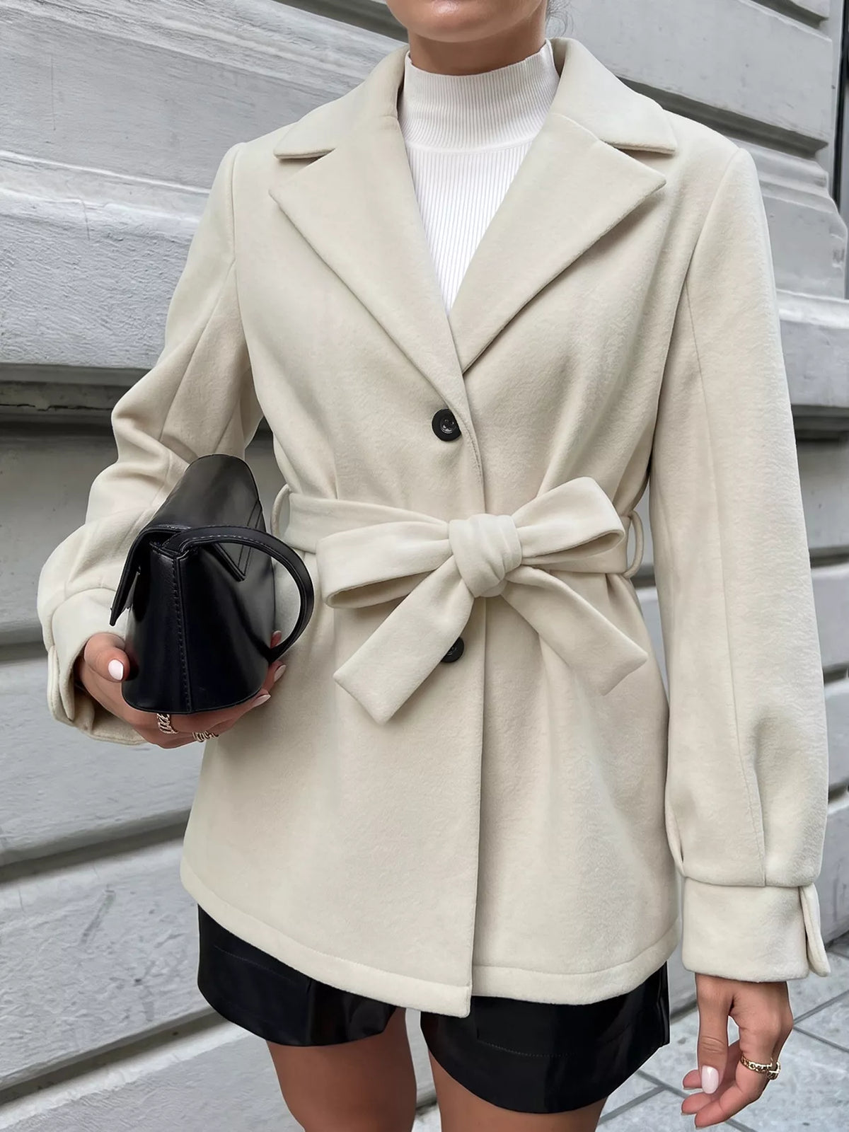 Beige belted lapel jacket