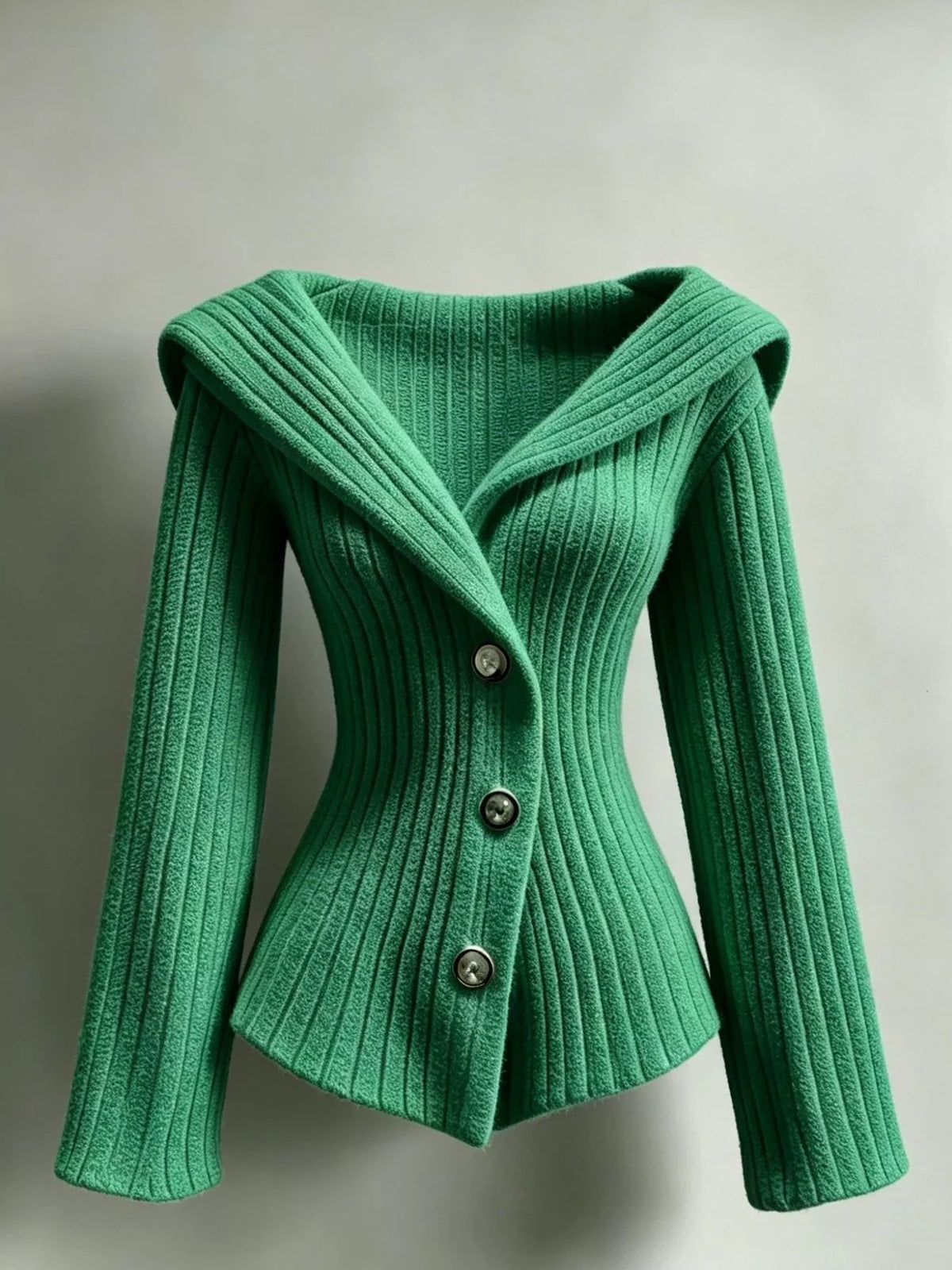 Ribbed cardigan, green flat lay