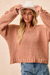 Trendsi BiBi Chunky Knit Sweater with Flower Detail Sleeves -