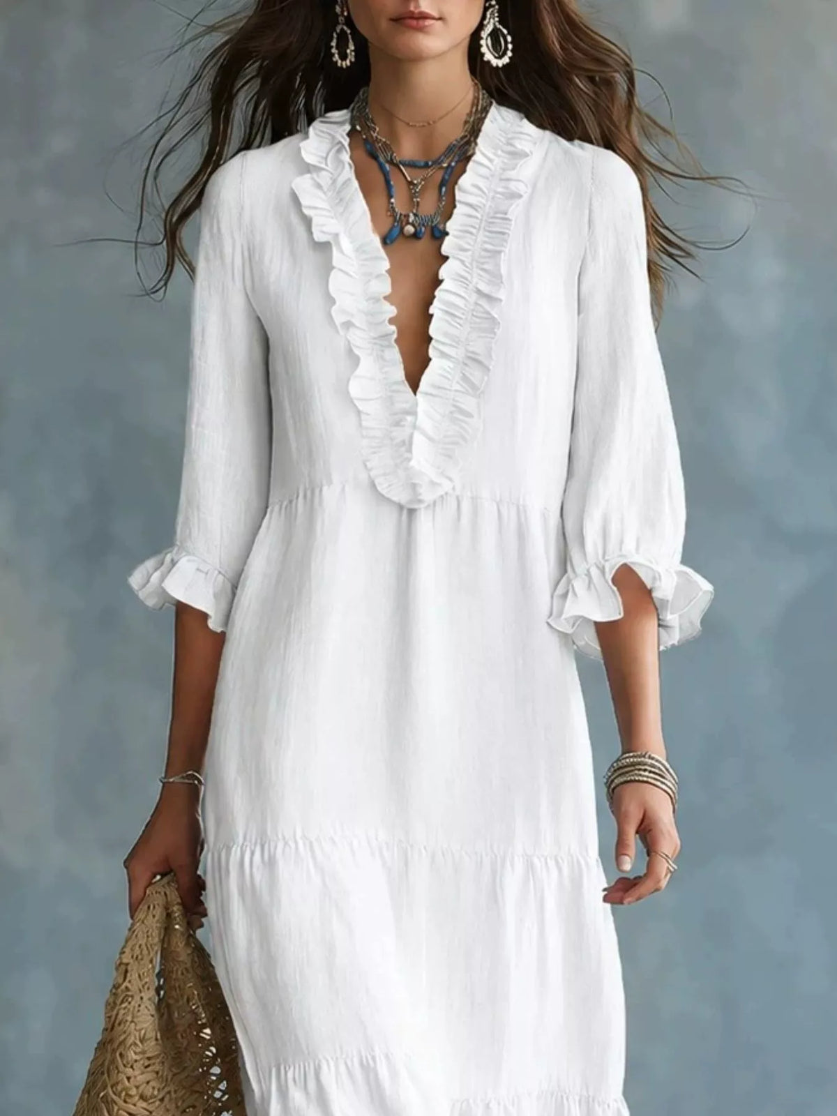 Trendsi Ruffled V-Neck Tiered Maxi Dress -