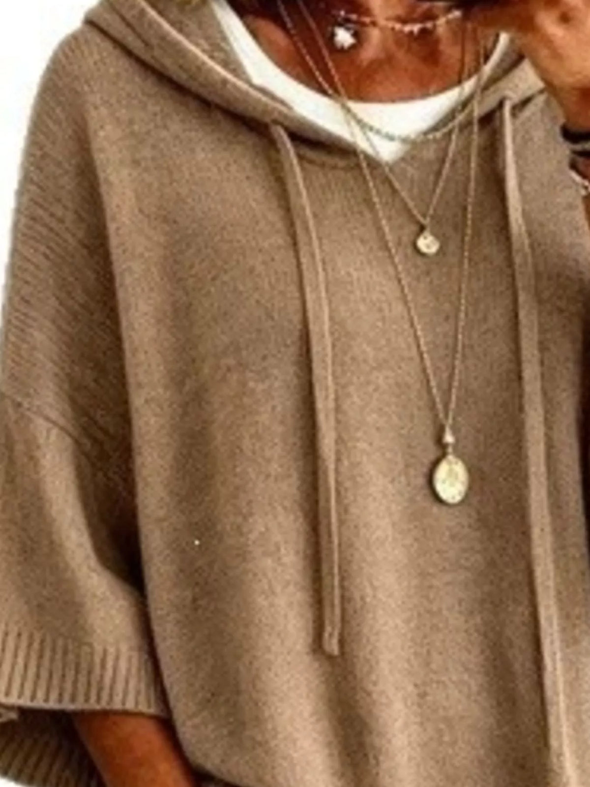 Trendsi Full Size Drawstring 3/4 Sleeve Hooded Sweater Plus Size -