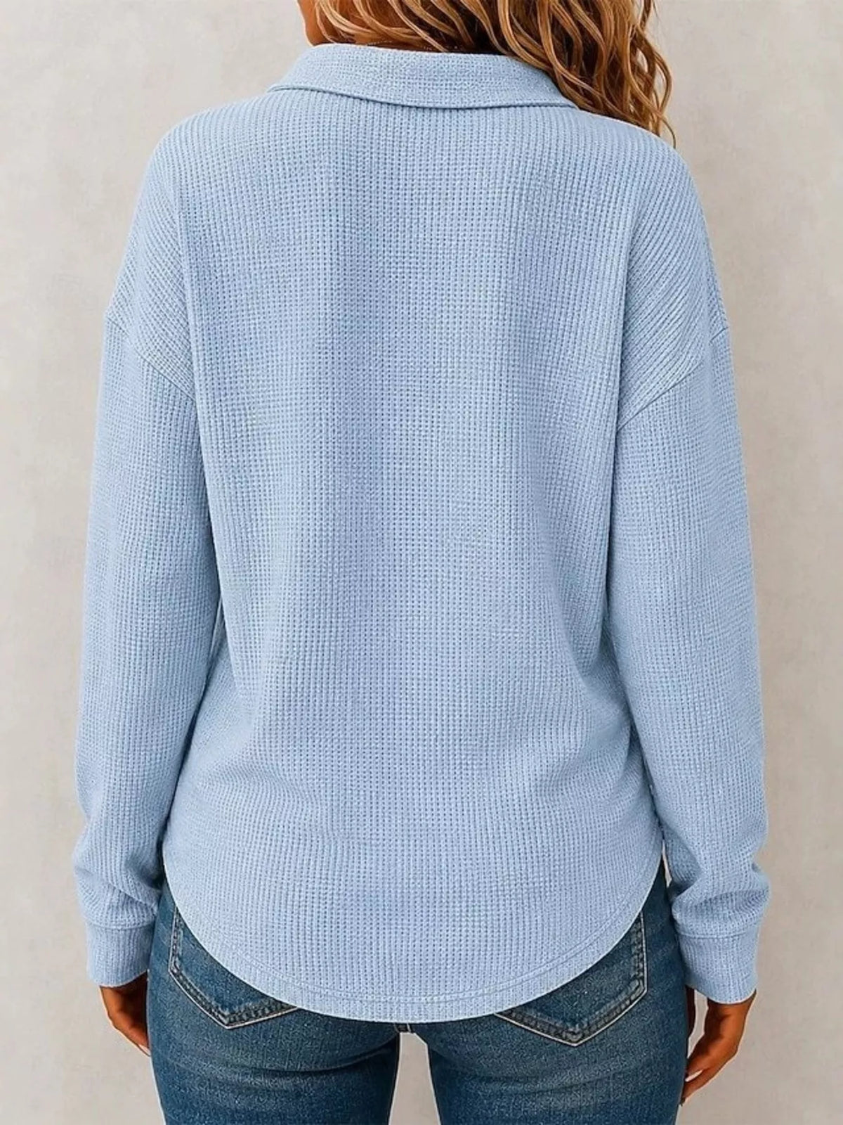 Trendsi Full Size Waffle Knit Dropped Shoulder Polo Top Plus Size -