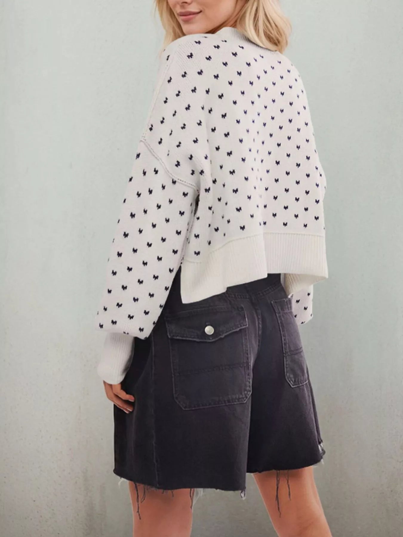 Trendsi Ribbed Trim Dropped Shoulder Sweater -