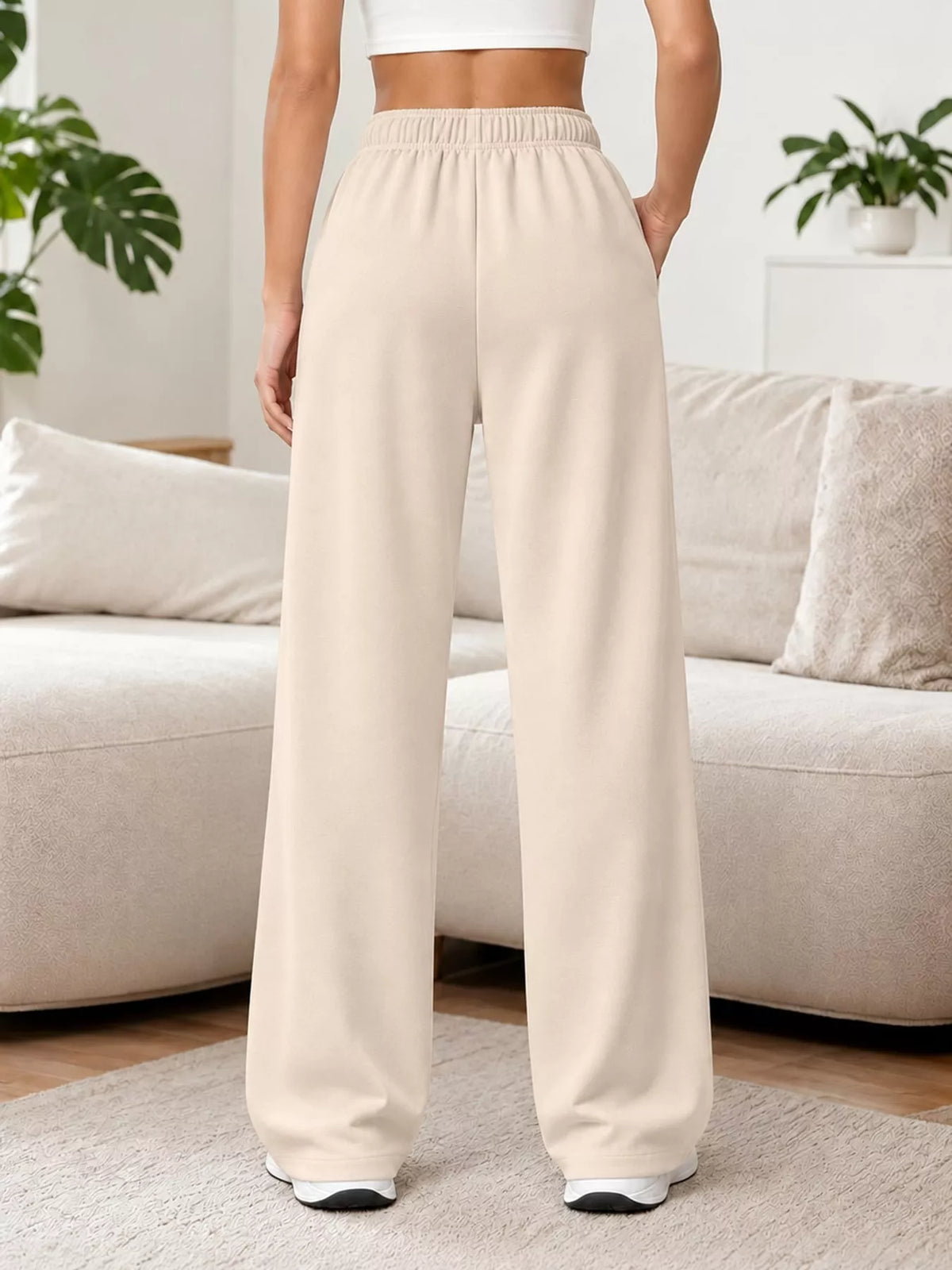 Apricot Color wide-leg pants with drawstring