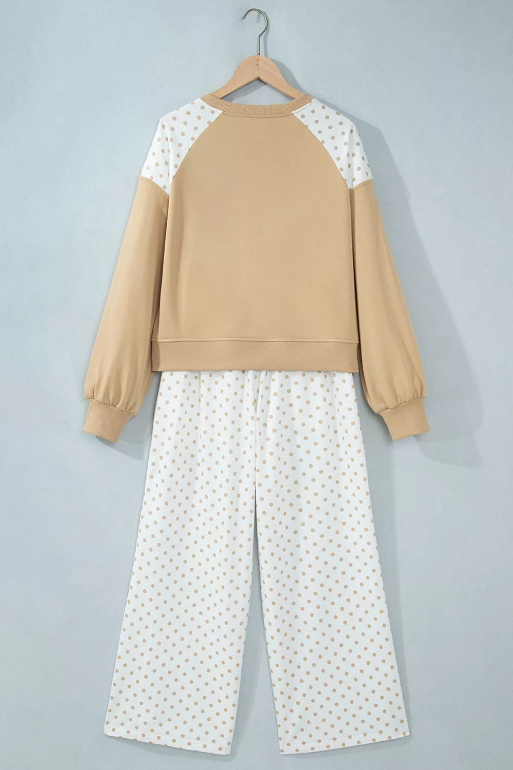 Trendsi Polka Dot Patchwork Colorblock Long Sleeve Casual Two Piece Pants Set -