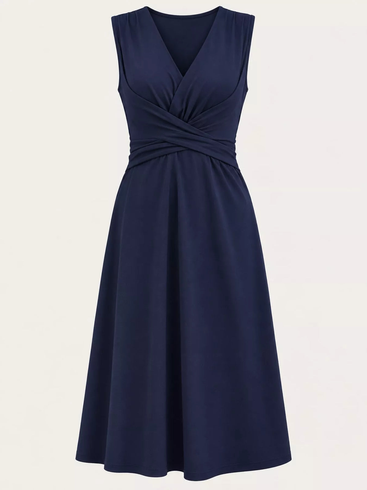 Navy sleeveless ruched-front midi dress, sleeveless product view