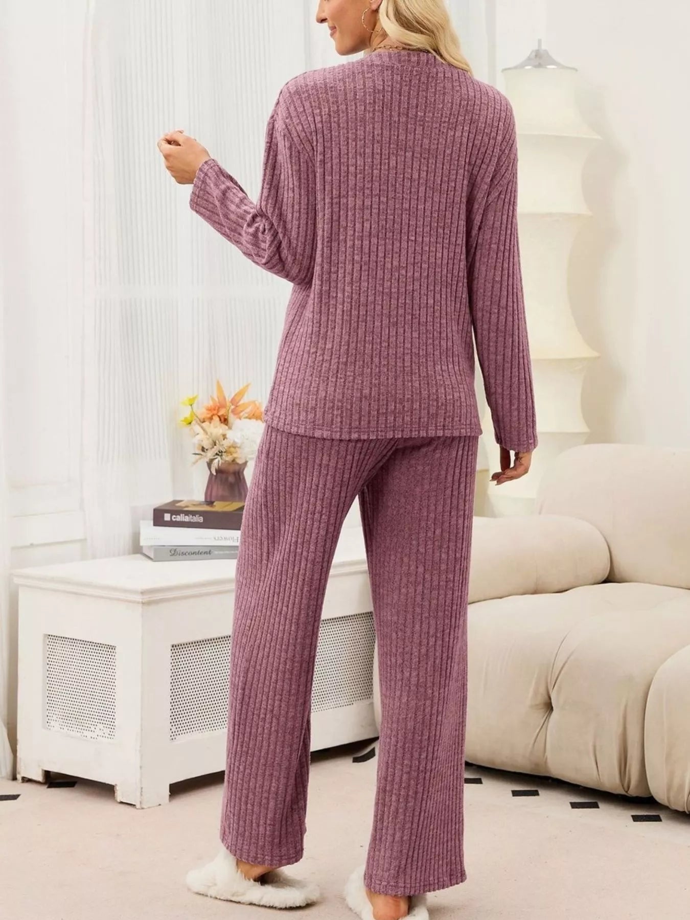 Trendsi Ribbed Knit Top and Wide-Leg Pants Set -