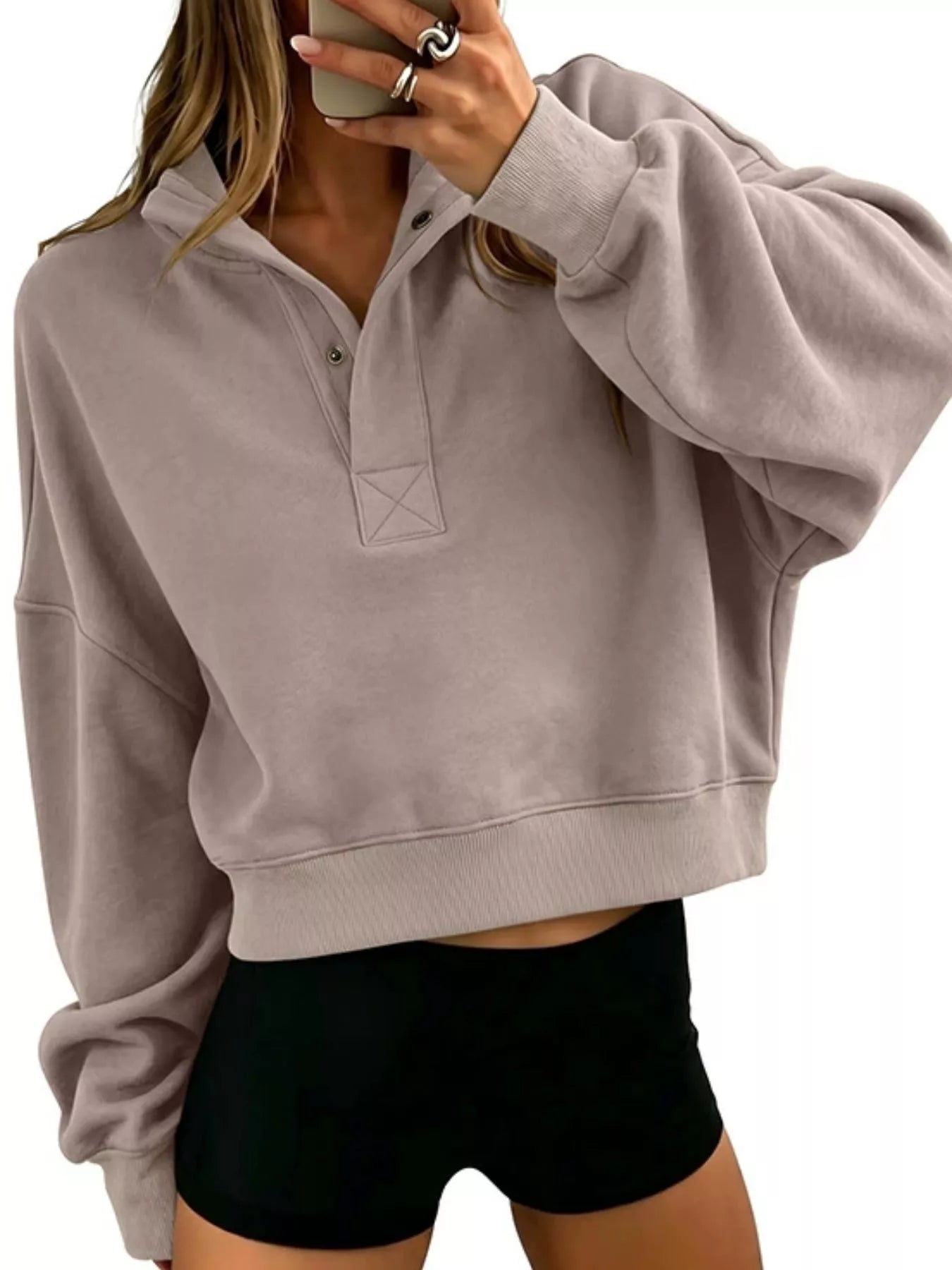 Trendsi Half Snap Dropped Shoulder Sweatshirt -