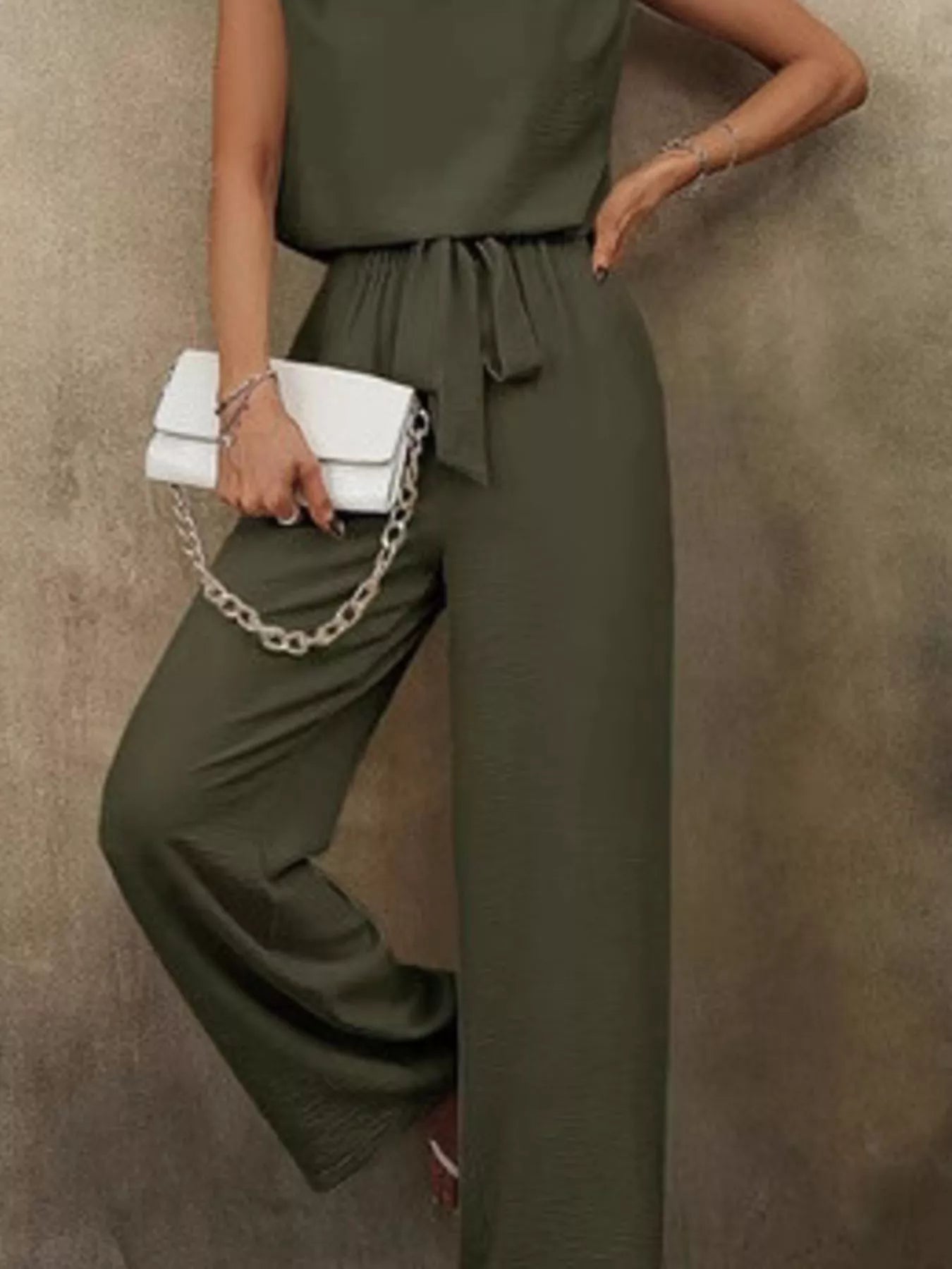 Trendsi V-Neck Sleeveless Tank and Wide-Leg Pants Set -