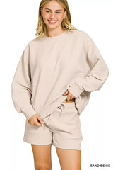 Trendsi Zenana Ribbed Round Neck Pullover and Shorts Set -