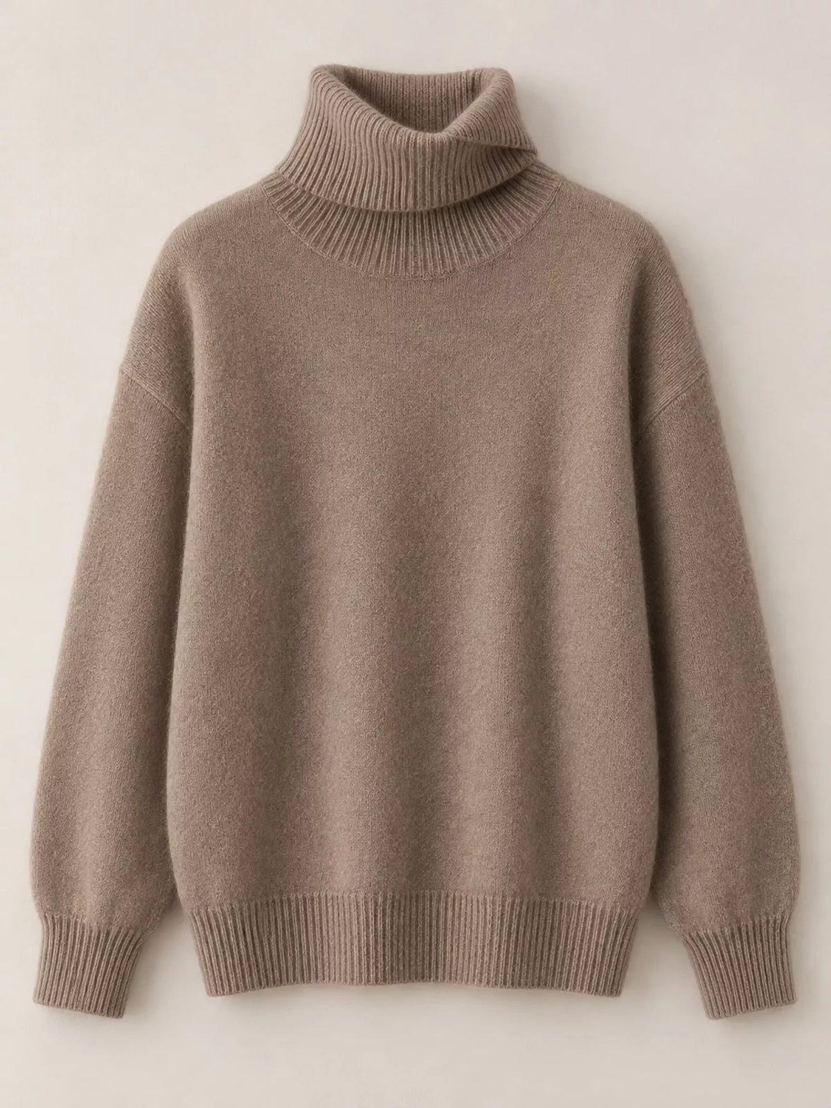 Turtleneck sweater, brown flat lay