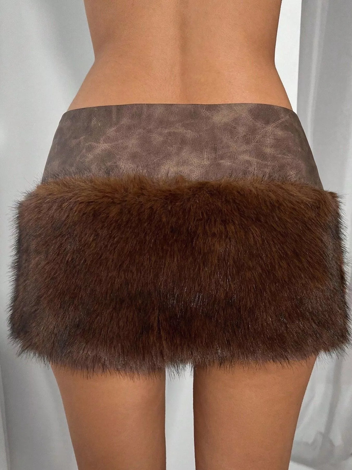 Trendsi Faux Fur Trim Mini Skirt -