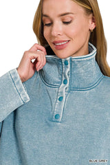 Trendsi Zenana Fleece Washed High Neck Kangaroo Pocket Sweatshirt -