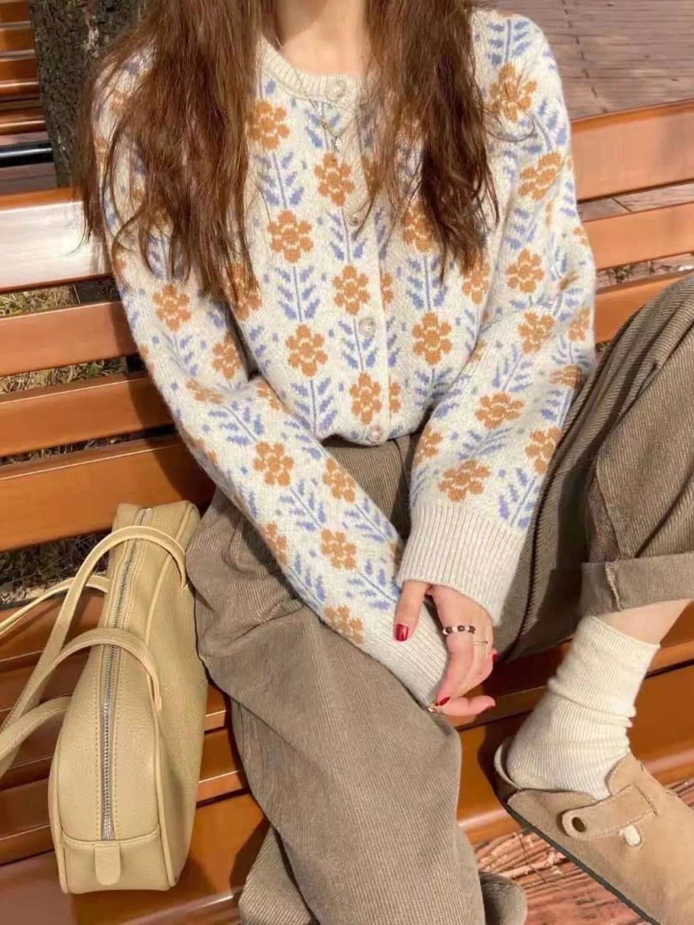 Trendsi Floral Button Up Knit Cardigan -
