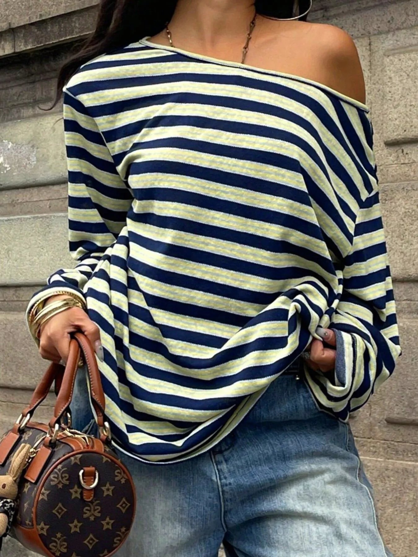 Trendsi Striped Boat Neck Long Sleeve T-Shirt -