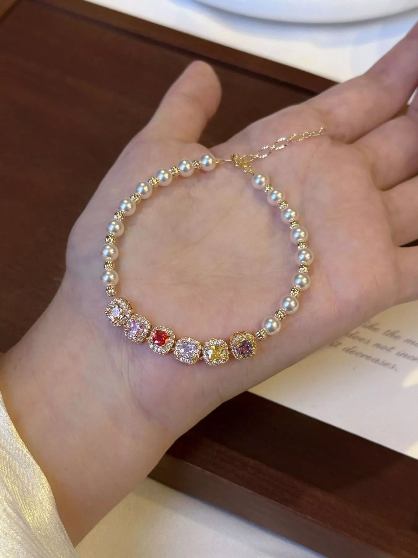 Women's Synthetic Pearl Zircon Gold Plated Adjustable Bracelet