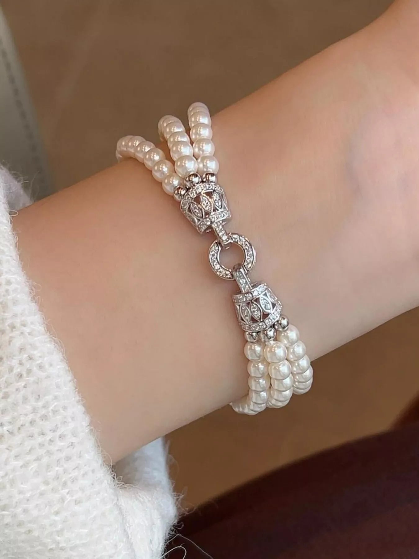 Women's Three Layer Pearl Bracelet Synthetic Alloy Zircon Clasp