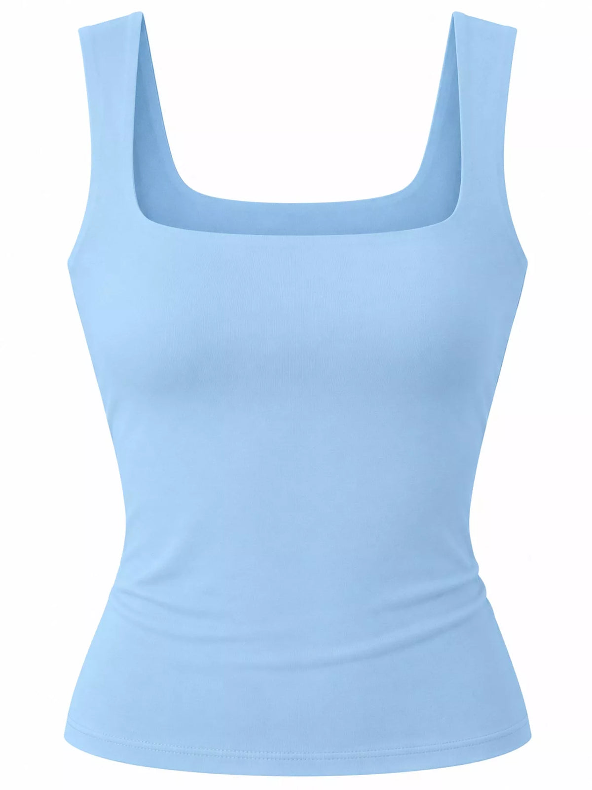 Light blue square-neck tank, front product view