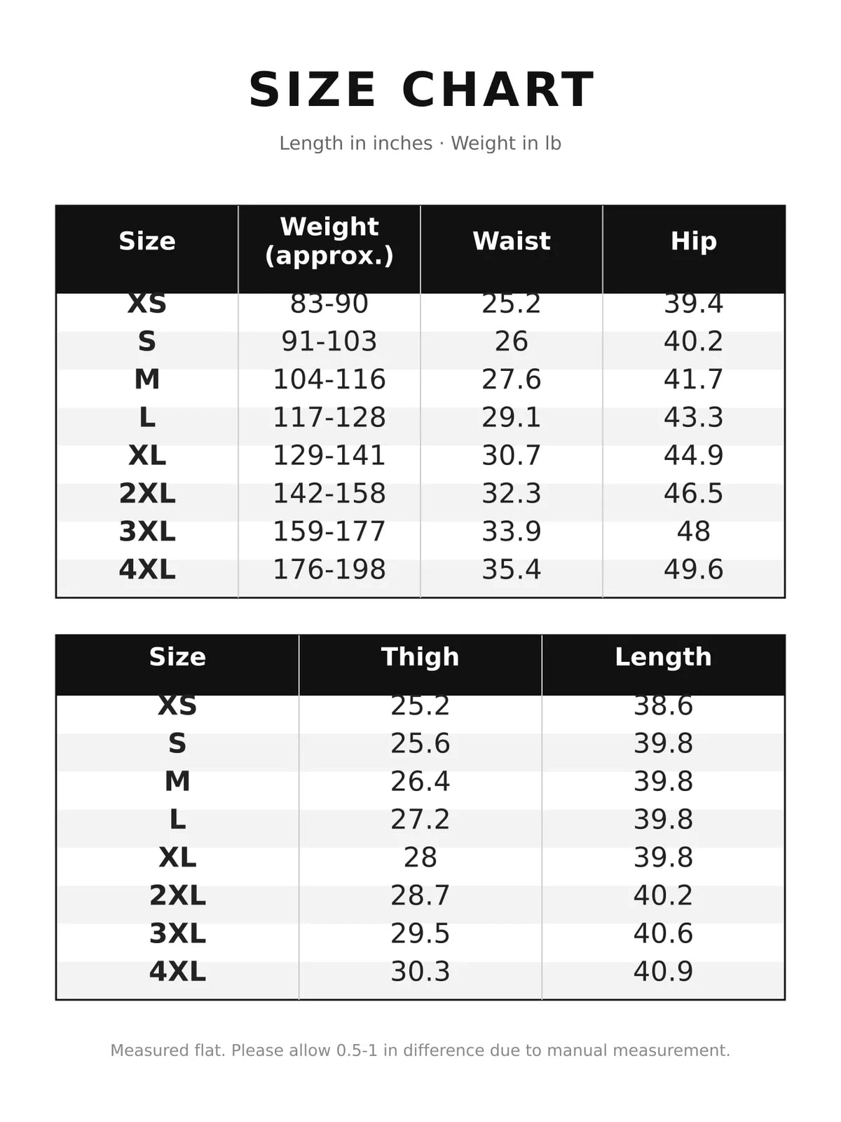 Size and measurement chart for wide-leg jeans