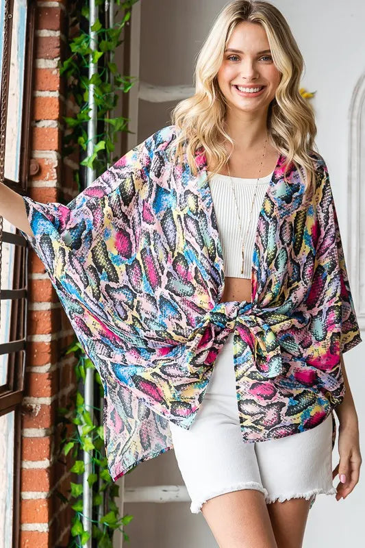 Trendsi Heimish Full Size Multi Color Snake Open Cardigan Plus Size -
