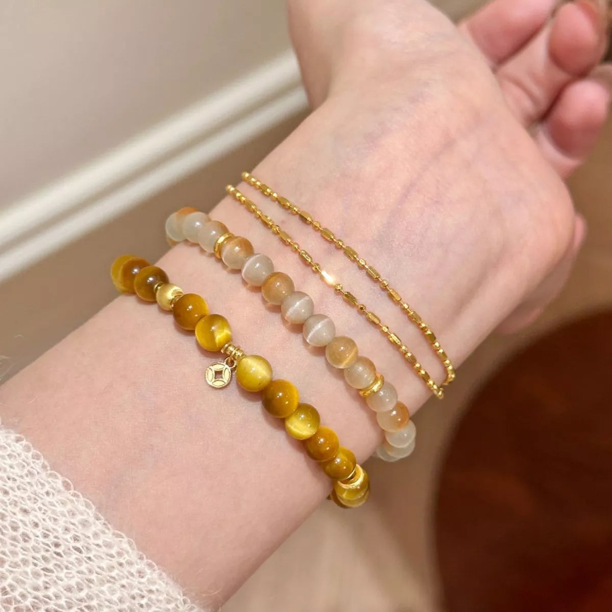 Trendsi Tiger Eye Beaded Bracelet -