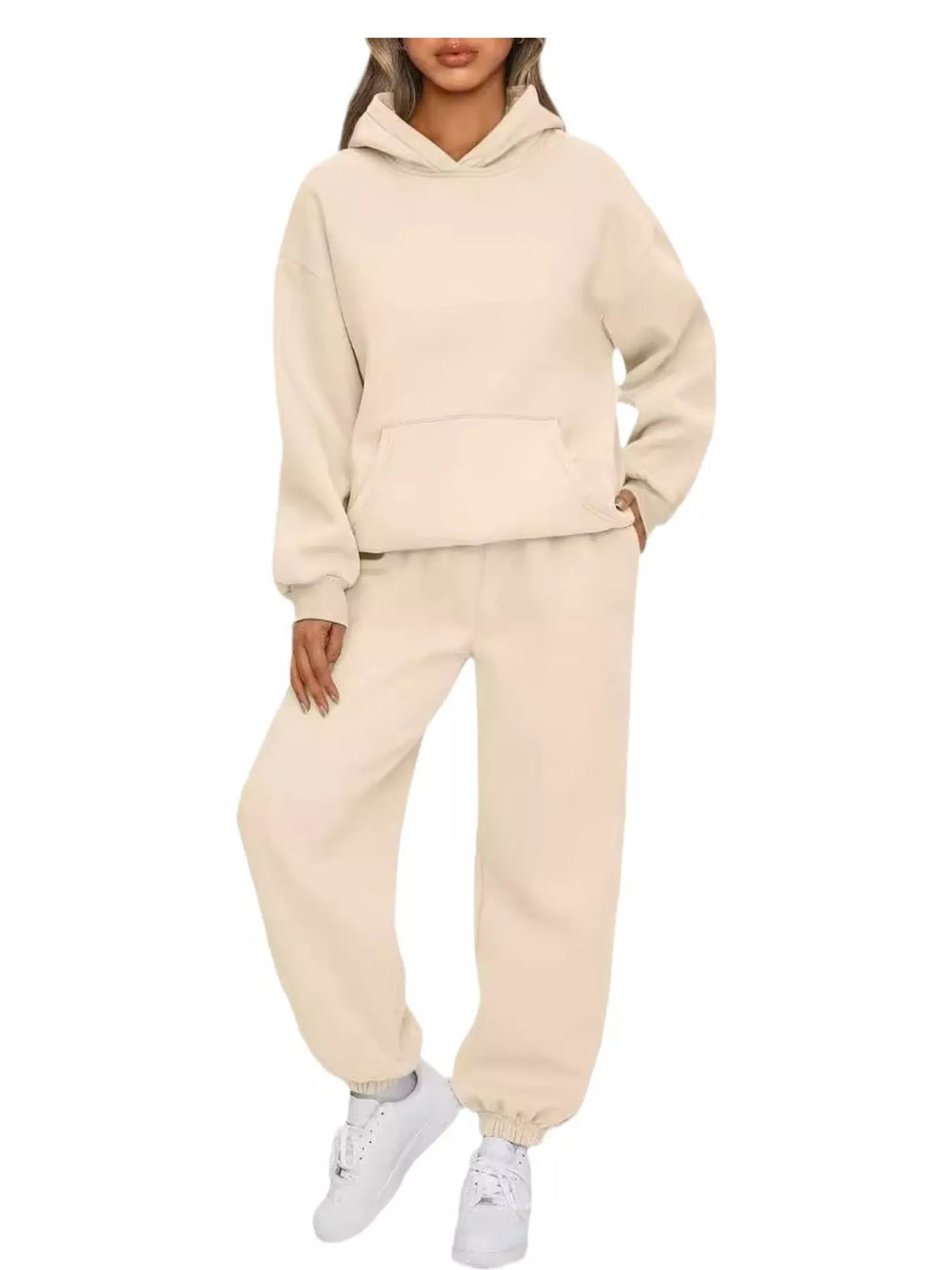 Drop Shoulder Hoodie and Jogger Sweatpants Set — front view