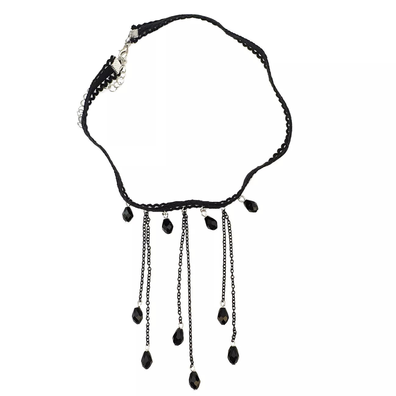 Trendsi Gothic Lace Choker Necklace with Teardrop Dangle Charms -