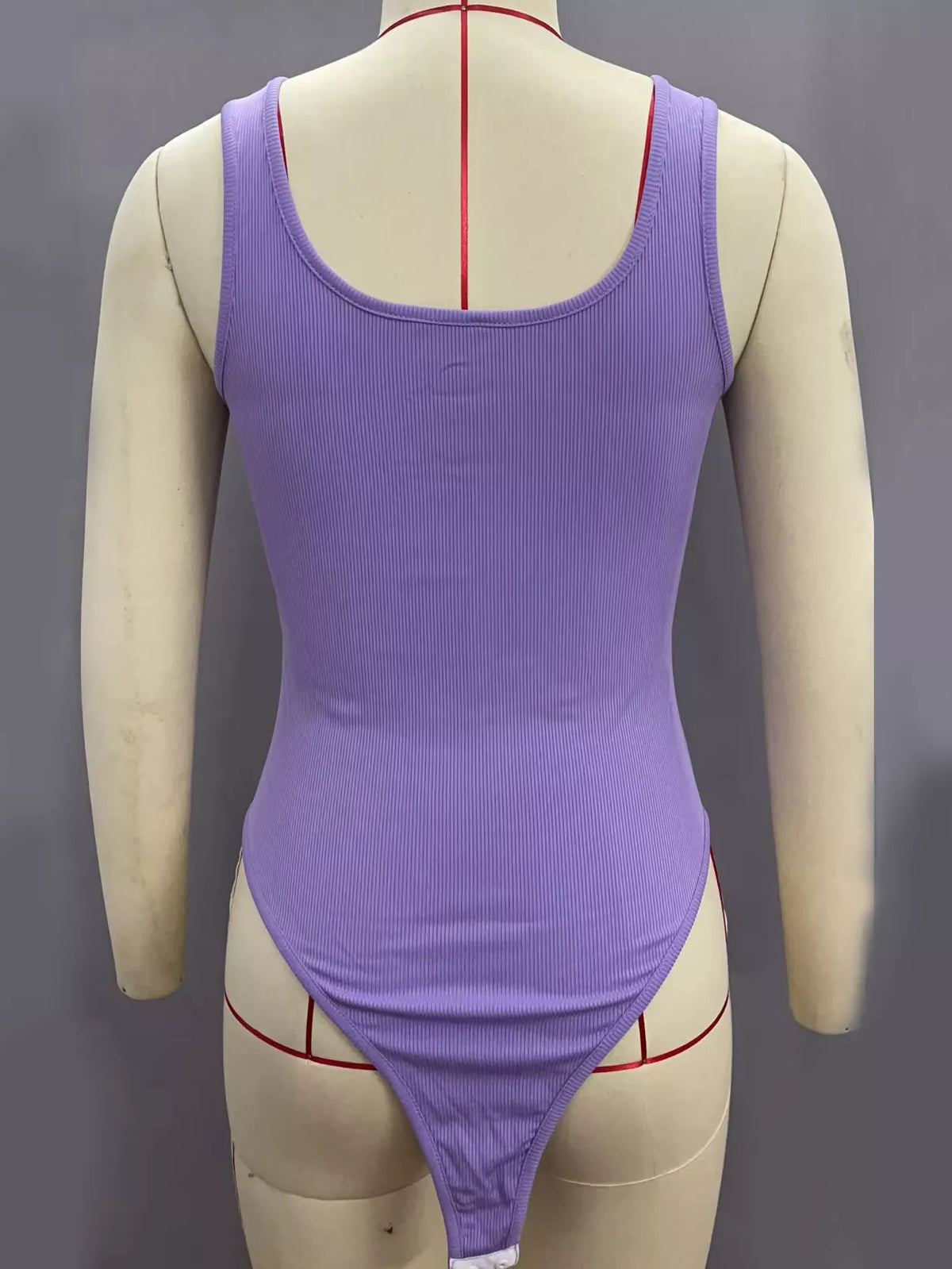 Ribbed bodysuit, purple mannequin back