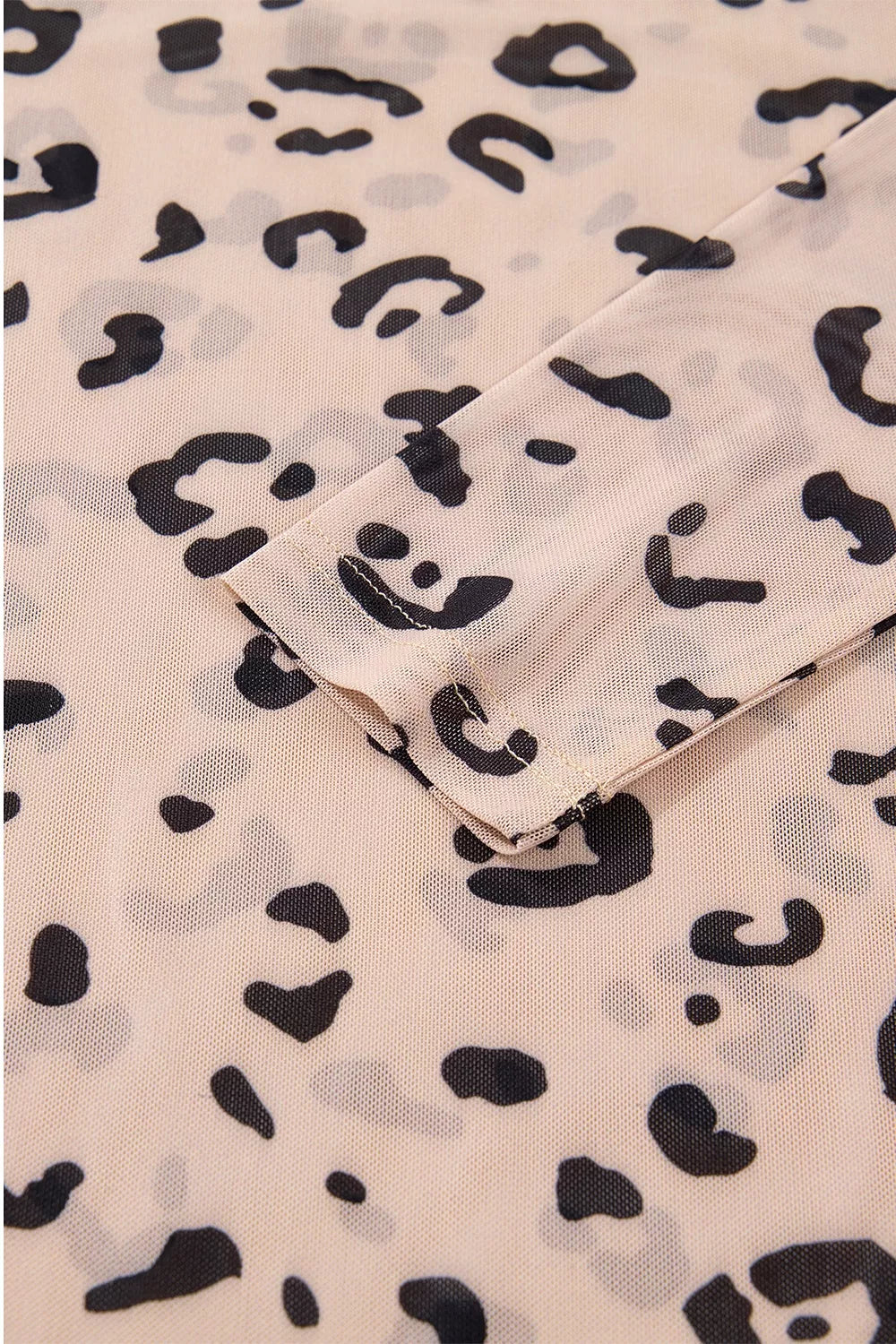 Trendsi Mock Neck Sheer Mesh Leopard Long Sleeve Bodysuit -