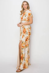 Trendsi HYFVE Floral Tie Back Short Sleeve Slit Maxi Dress -
