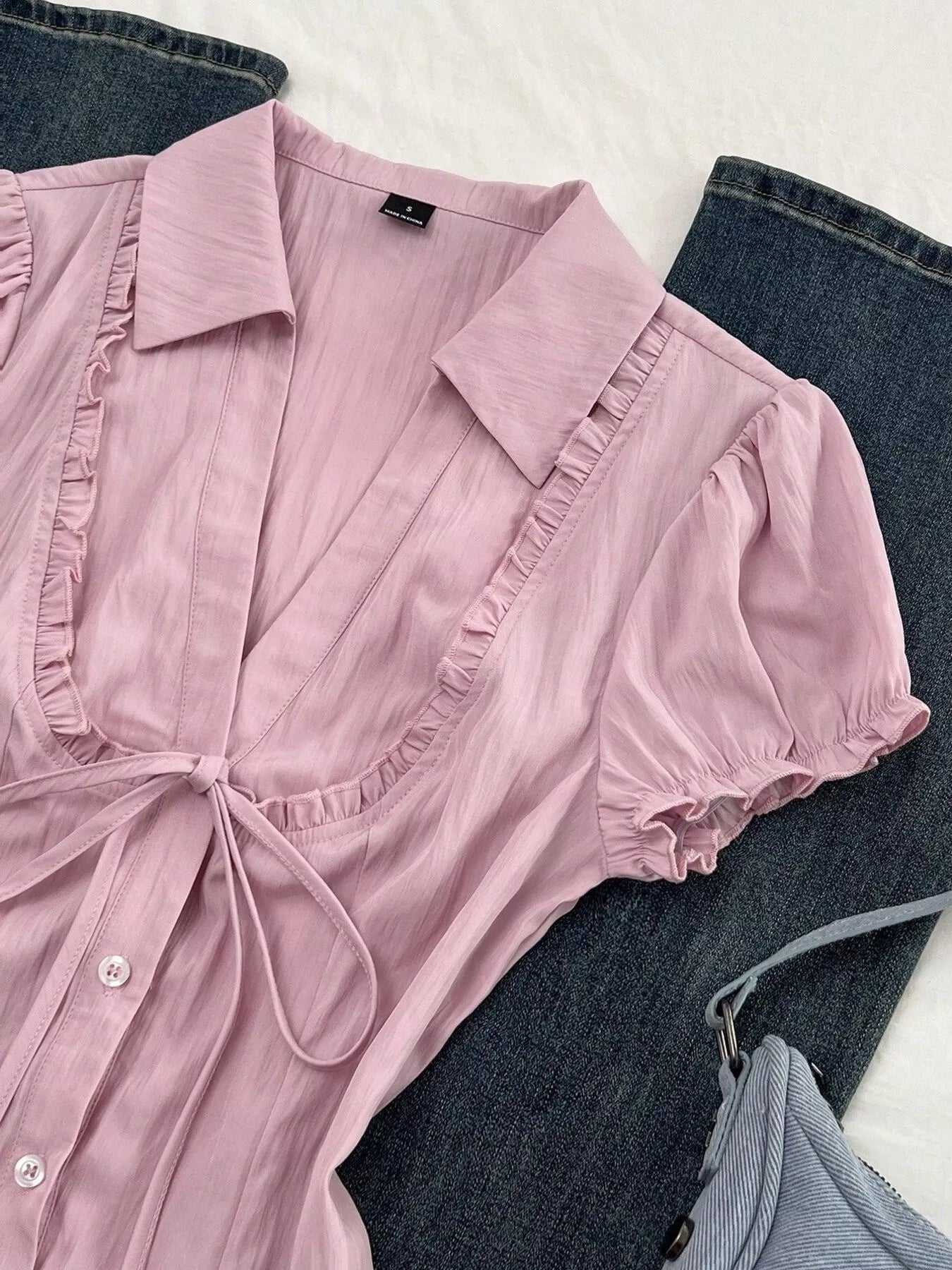 Trendsi Frill Button Up Short Sleeve Shirt -