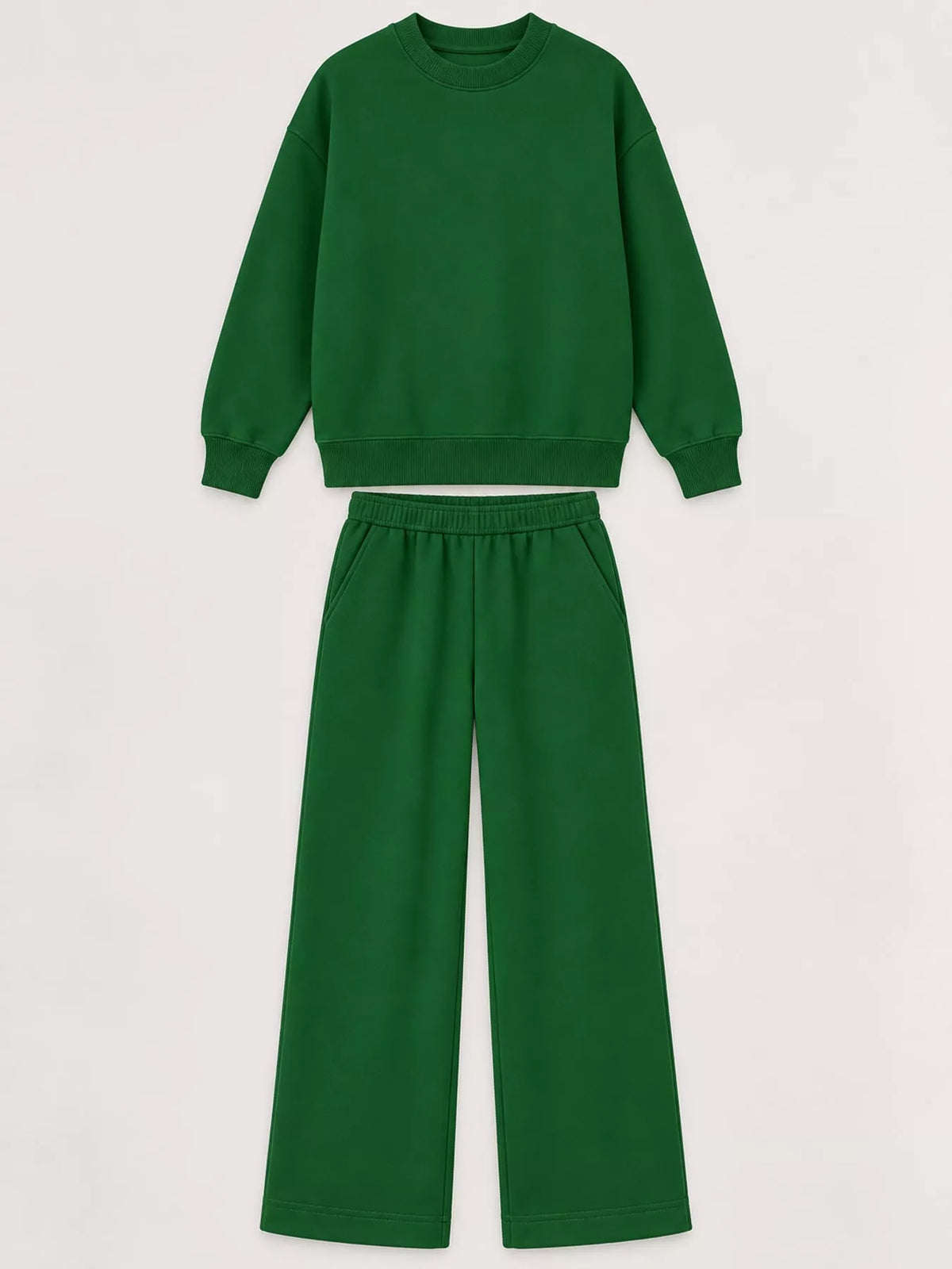 Crewneck Drop Shoulder Sweatshirt and Wide-Leg Pants Set — garment front