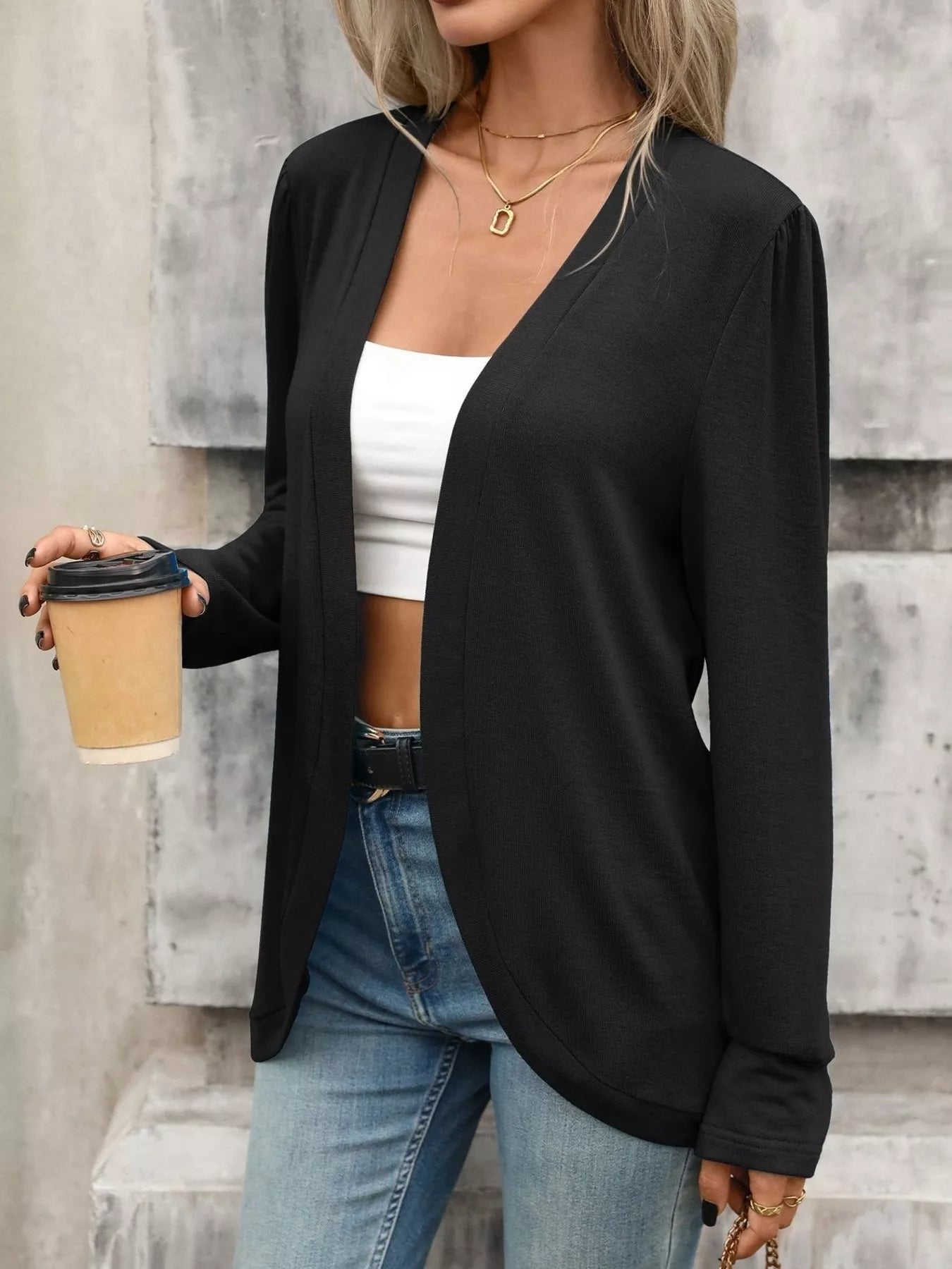 Trendsi Open Front Long Sleeve Cardigan -