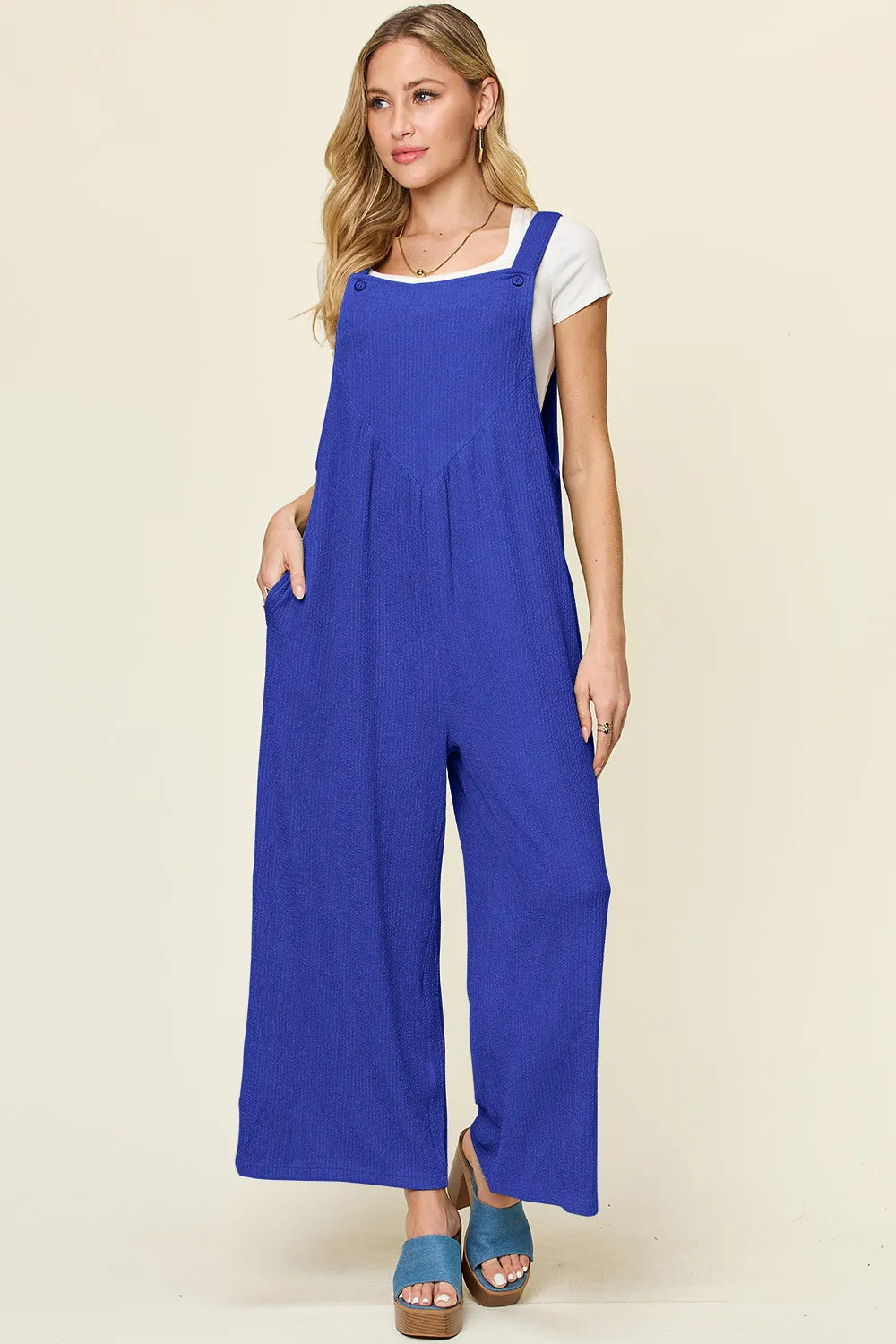 Trendsi Double Take Full Size Texture Sleeveless Wide Leg Overall -