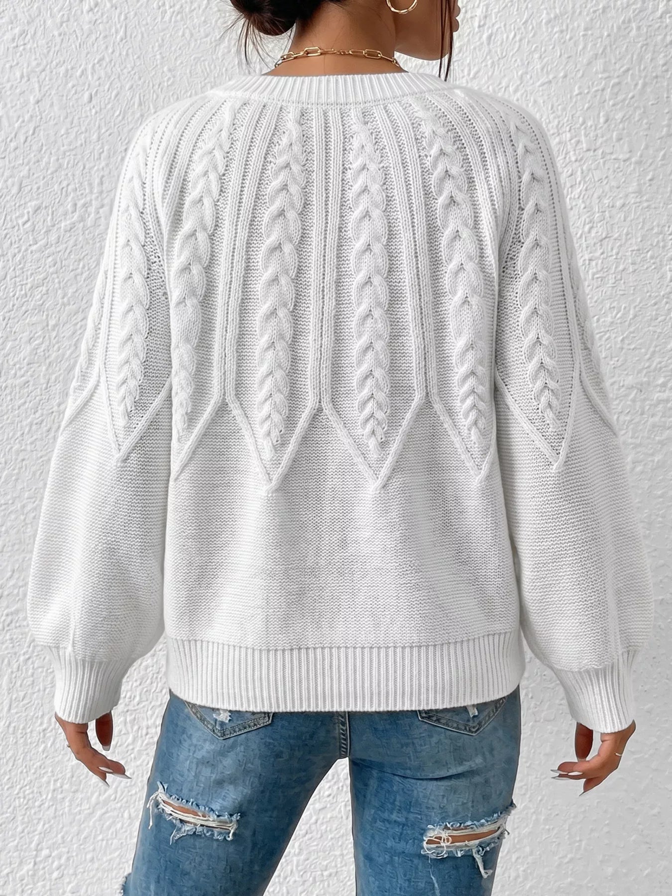Trendsi Cable-Knit Round Neck Sweater -