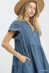 Trendsi Umgee Chambray Tiered Babydoll Dress -