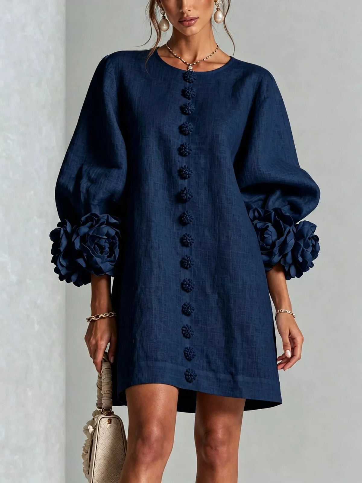 Trendsi Full Size 3D Floral Round Neck Mini Dress Plus Size -