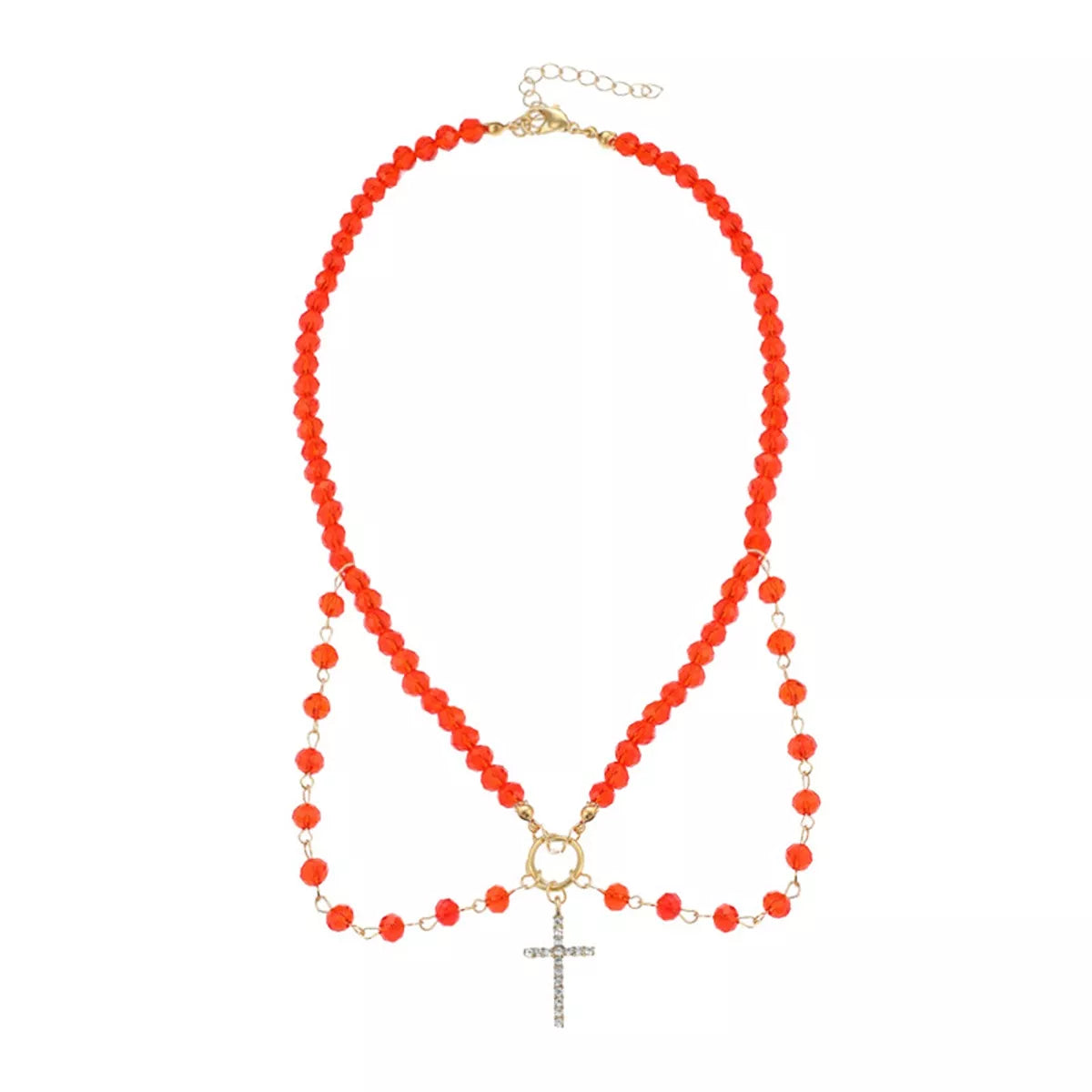 Trendsi Halloween Beaded Cross Pendant Necklace -